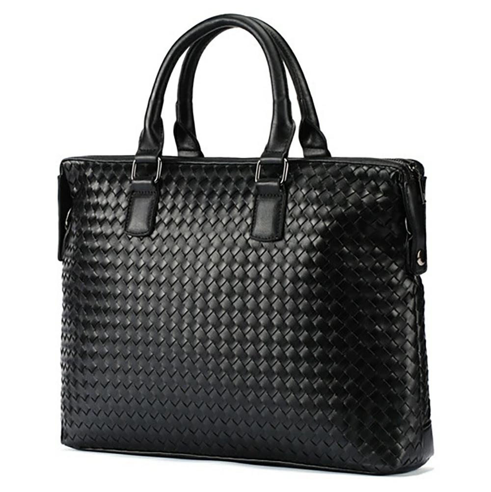 レザー ビジネス バッグ 格子編み 編み込み 13インチ A4 大容量 撥水加工 bag0017 メンズ ブラック 新生活 プレゼント