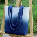 藍染グラデーションバッグ 手織り布 × 草木染 ハンドメイド ハンドバッグ エシカルファッション ユニセックス オリジナルデザイン トートバッグ / ナチュラル素材 手作り