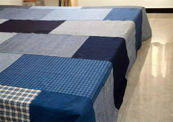 古布パッチワーク大判ベッドカバー 手作り パッチワーク キルト マルチカバー 土布使用 綿100％ レトロ..