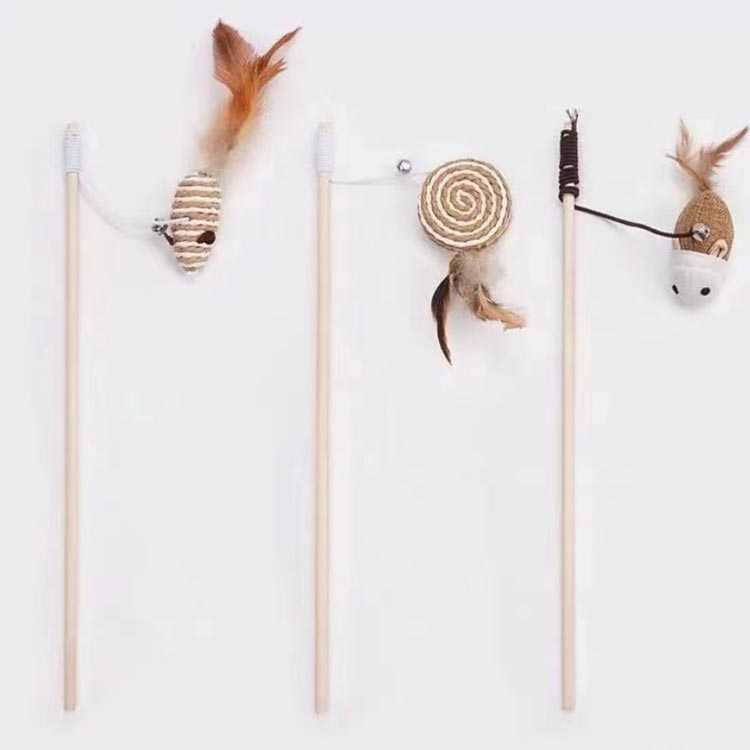 猫じゃらし 3点セット 猫おもちゃ 天然素材 木製 羽根 鈴付き ネズミぬいぐるみ 綿 麻 リネン ねこじゃらし 歯磨き ストレス解消 運動不足解消 じゃれる 釣り竿 子猫 ねこ ネコ 猫用品 かわいい おしゃれ 3