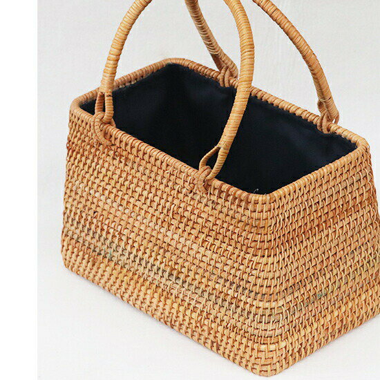 かごバッグ アウトドア 旅行 キャンピング お弁当袋 ランチバッグ 手編み おしゃれ 復古 かごバッグ 文芸 ホリデー 編み込み