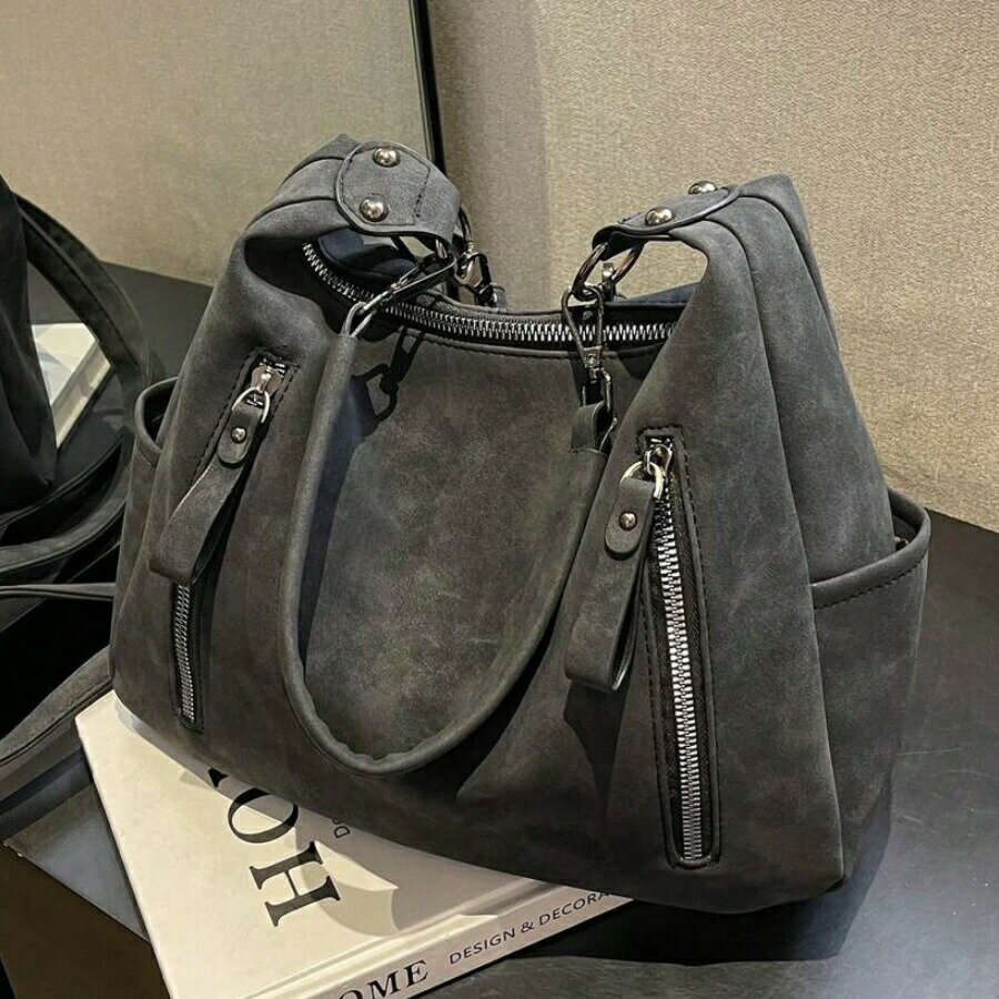 マット質感大容量ファッションバーサタイルショルダーバッグ、ハイエンドビーチトートハンドバッグ ショッピングバッグ、ユニークなローキー通勤ジップ デュアルストラップクロスボディバッグ(4)