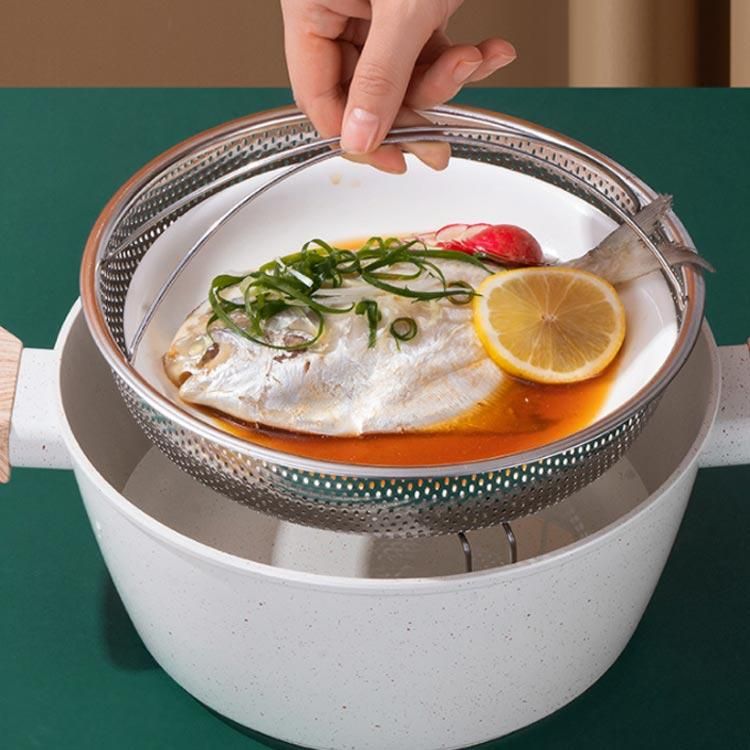 蒸し皿 蒸しかご バスケット 蒸し器 キッチンツール パンチングザル 浅型 脚折り畳み 炊飯 蒸し料理 ステンレス 持ち手付き 折りたたみ足付き 蒸し