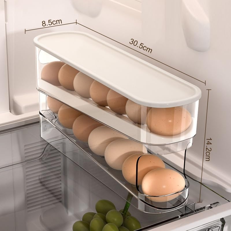 卵 12枚 卵入れ 卵収納ボックス 自動ローリング オーガナイザー たまご 収納ケース 省スペース 卵ディスペンサートレイ キッチン 卵の容器 取り出し便利 たまご収納 フタ付き たまご収納棚 重ね置き 2段エッグラック