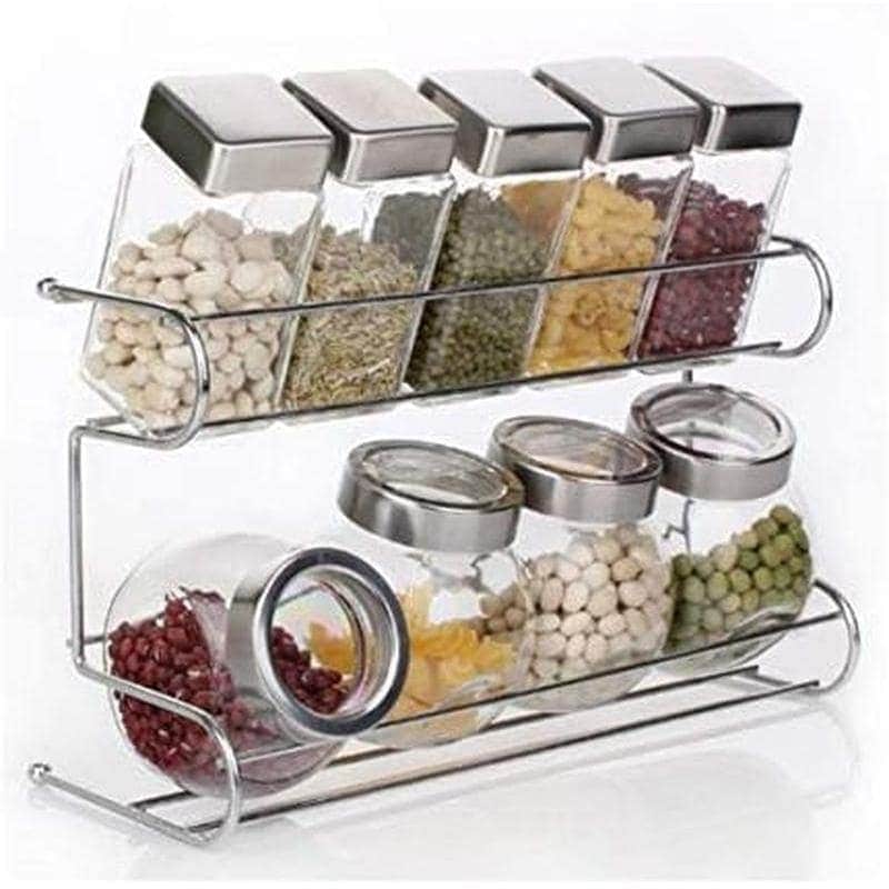 キレイに収納 調味料 スパイスラック 2段 9個 セット ガラス瓶 調味料入れ 家庭用福袋