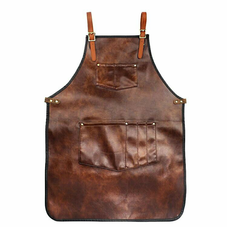 女性用 合皮 レザーエプロン 女性用 前掛け クロスバックストラップ ポケット付き キッチン バーベキュー 料理 理髪店 男性用