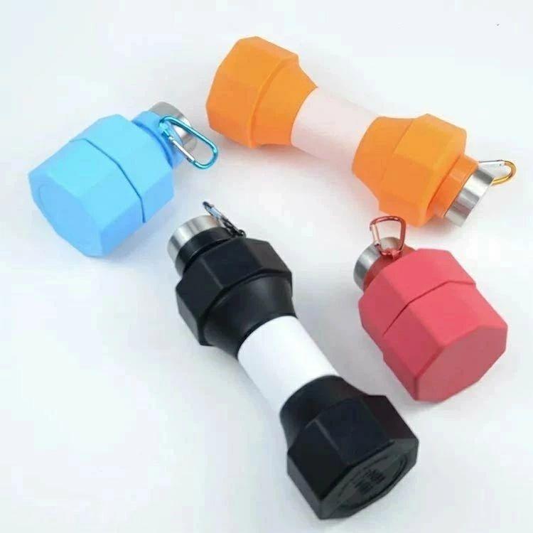 携帯 水筒 ストロー カラビナ付き ウォーターダンベル シリコン ダンベル コップ 伸縮する水筒 シリコン