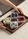 激安セール セラミック皿 木製トレイ+皿3枚 菓子皿 ギャザリング 中国式茶菓子皿 ドライフルーツ皿 実木盛り合わせ トレイ セット