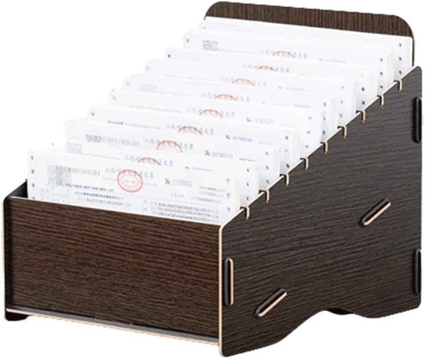 収納ボックス 書類トレー・レターケース ファイル収納 書類ケース 書類立て 収納ケース 取り外し可能 仕切り付きレシート収納ボックス 多セル札仕分けラック 卓上木製札入れ お札・家族の領収書・宅配伝票・手紙用 (グレー,10マス)