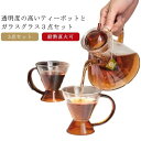 耐熱ガラス 3点セット セット 直火可 ガラスティーポット 琥珀 ティーセット ティーポット ガラス 急須 ガラス製ポット ガラスマグ フルーツティー リーフテ...