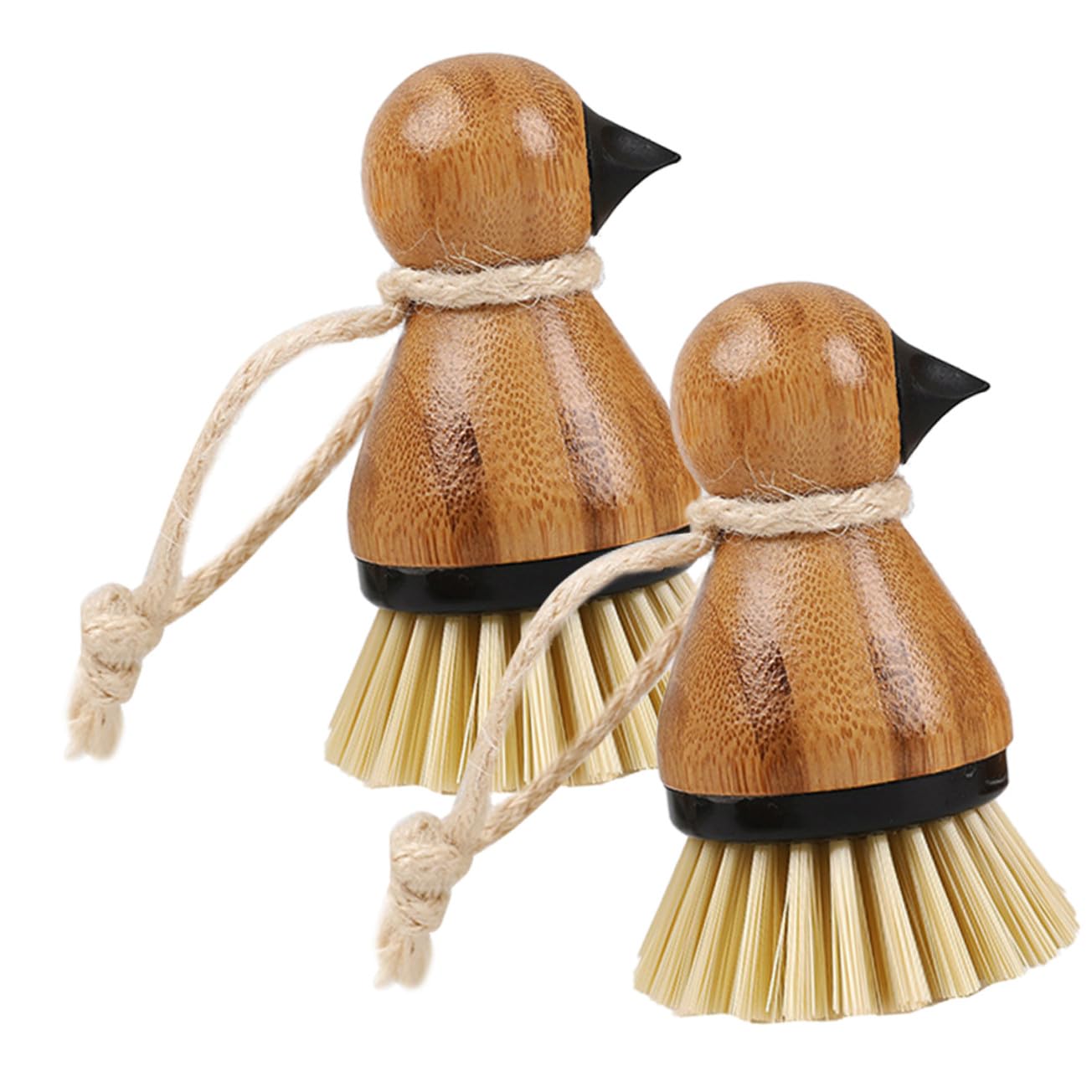 2個 竹製ハンドル付き鳥嘴形状ディッシュスクラバーブラシ 滑りにくく高密毛で多用途キッチン 浴室 ラ..