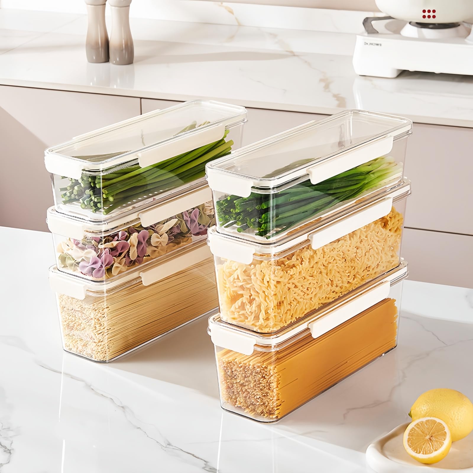 楽天ZAX6個セット 収納ボックス 大容量 多様なサイズ キッチン 冷蔵庫 引き出し 透明で見やすい 食品グレード素材 PET 分類収納 個別密封 積み重ね可能 保存期間延長 中サイズ 大サイズ クリップ式デザイン 野菜 麺類 家庭用品 便利な収納 2個セット （L,2個セット） [並行輸入品]