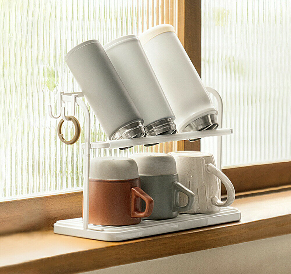 鉄 グラススタンド 水切り 水きり 2段 水切りスタンド 水切りトレー ホワイト 水切りラック卓上スタン..