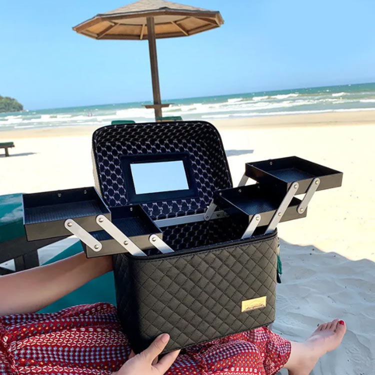 メイクボックス 鏡付き 持ち運び 収納 かわいい PUレザー コスメボックス イク道具 化粧品 収納ケース 大容量 ボックス 黒 コスメ収納 コスメボックス ポーチ 化粧ポーチ ジェルネイル ネイル コスメ メイク 用品 バニティ バッグ