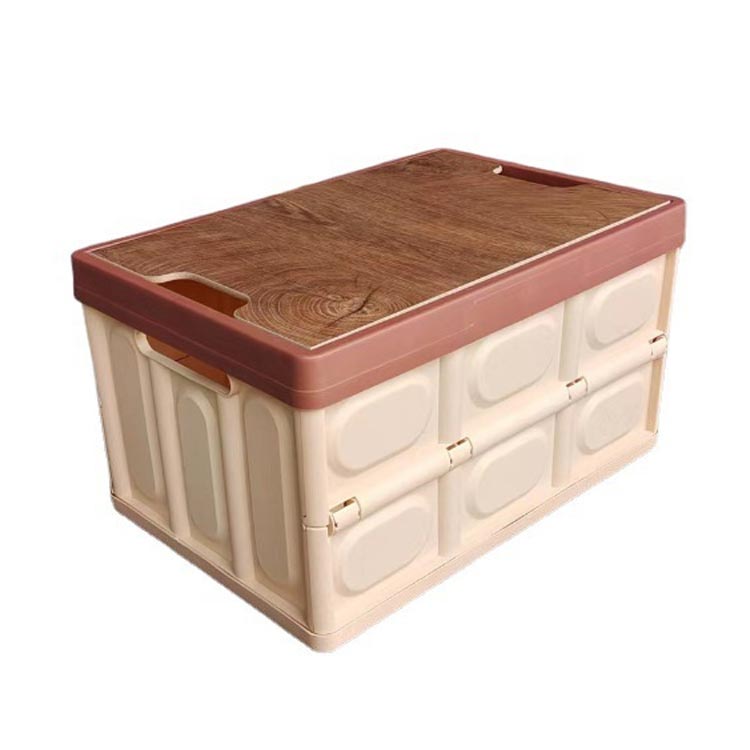 多機能 木目 30L テーブル フタ付きコンテナ 木蓋付き 取手付き コンテナボックス アウトドア 防水バッグ付き 収納ボックス 屋外 折り..