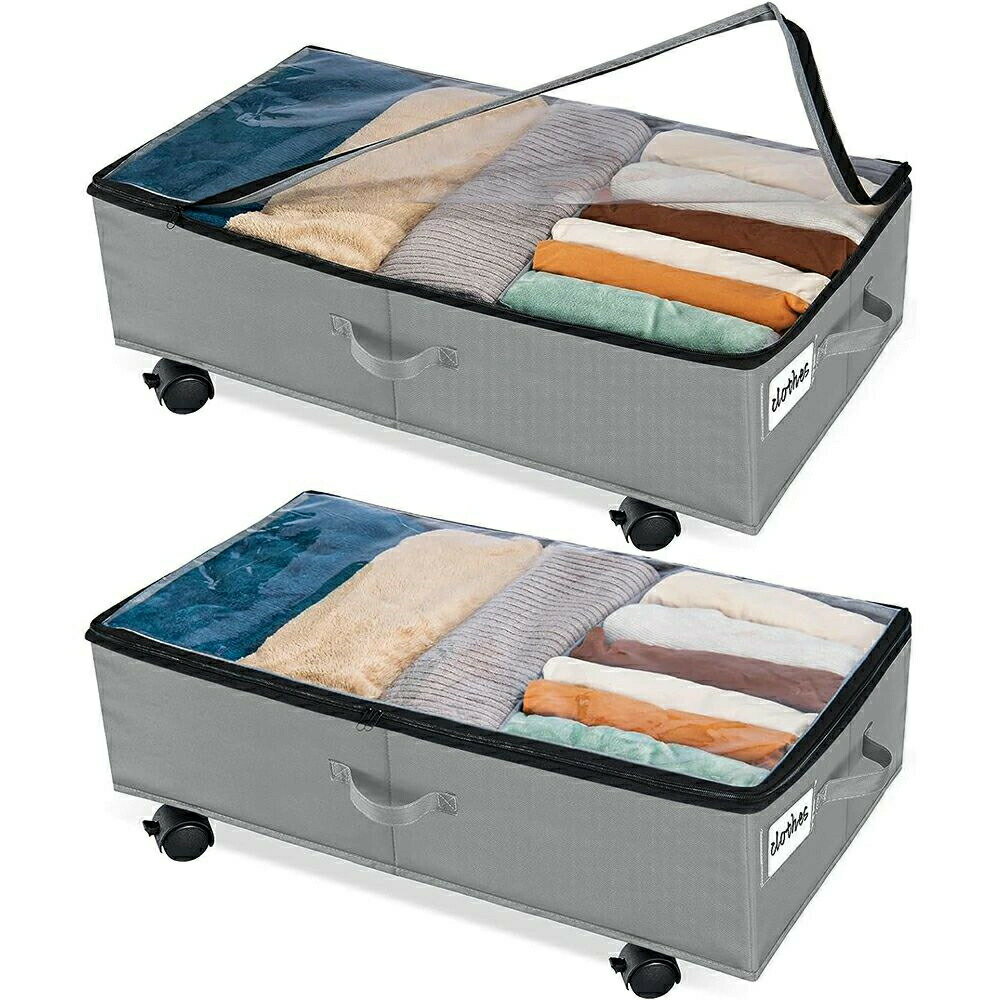アップ／ホイール付きベッド下ロッカー ベッド下収納ボックス キャスター付き 服の収納ラック 折りたた..