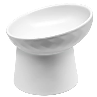 猫 フードボウル 陶器食器 15度の傾斜 首や腰の負担を軽減し 吐き戻し防止 猫 食器 猫 餌入れ 猫用 脚付フードボウル 猫 皿 食器 猫 餌入れ 水飲み用 猫用品 犬猫兼用食器 洗いやすい 電子レンジ・食器洗浄機 対応 (ホワイト)