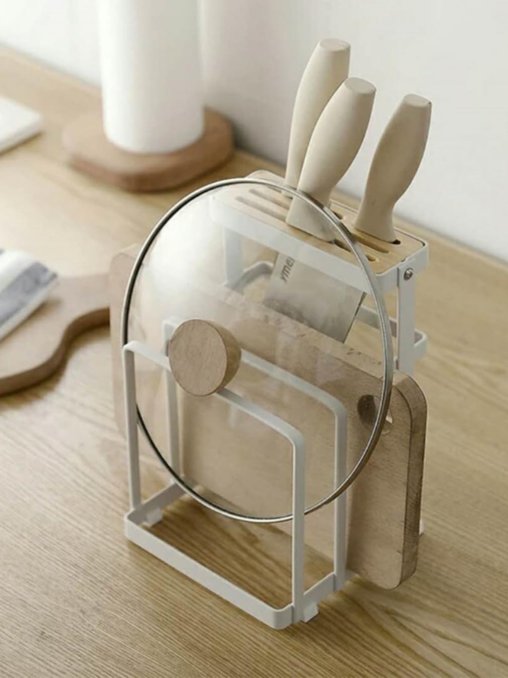 包丁スタンド まな板スタンド 調理器具 収納 鍋蓋スタンド 多機能水切り収納ラック 水受け皿付 省スペ..