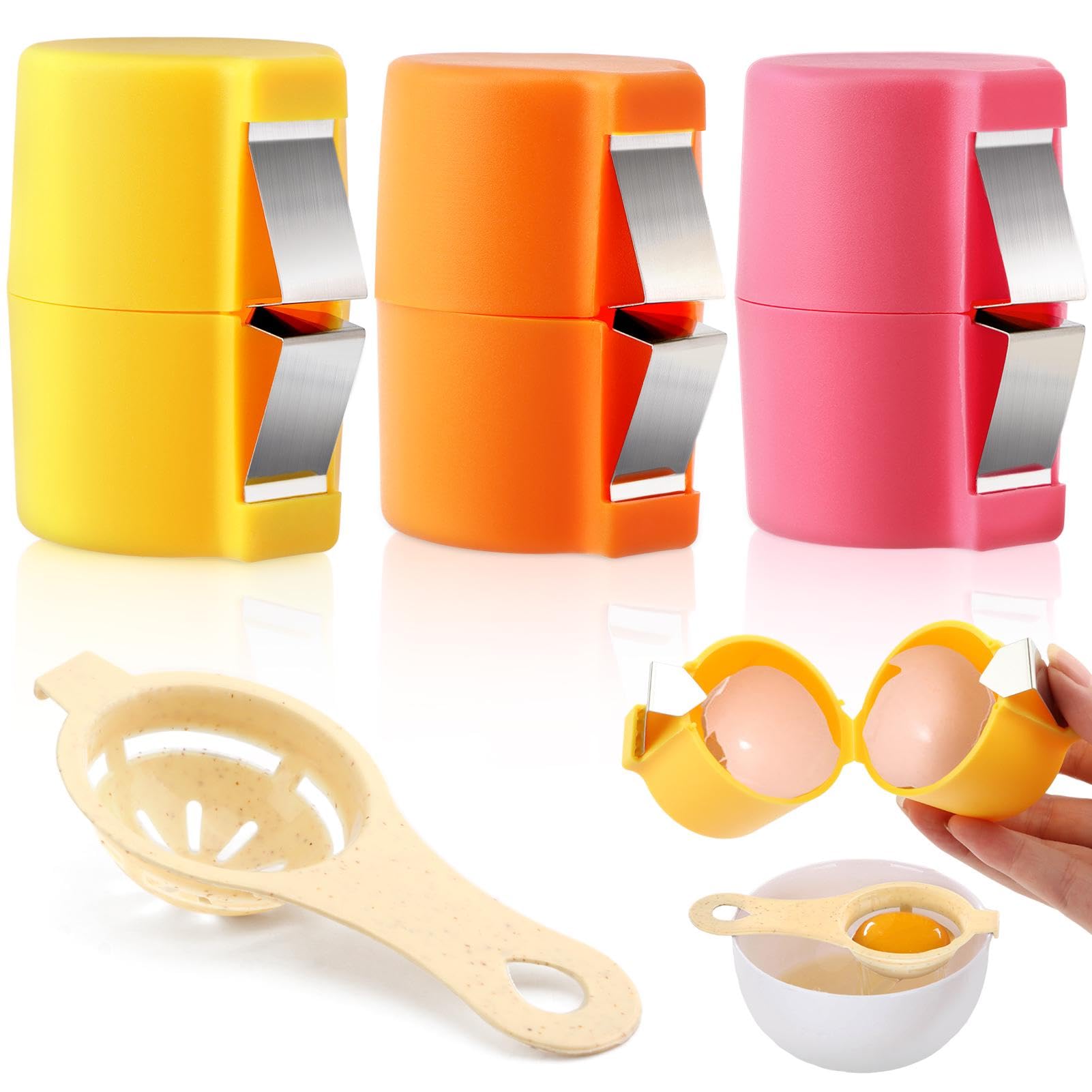 卵殻オープナー3個、卵黄ホワイトセパレーター、ハンドヘルドエッグブレーカー、ベーキングキッチンツ..