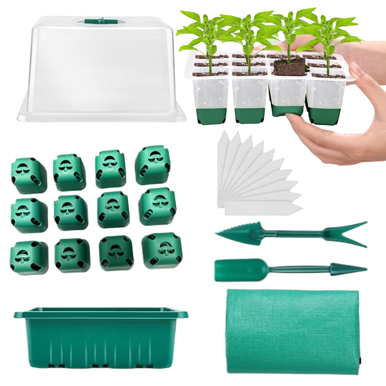 発芽キット - 温室育苗キット,ベランダ・窓辺・教室向け省スペースガーデニング用ドーム付きトレイ＆ベース付き12セルトレイ