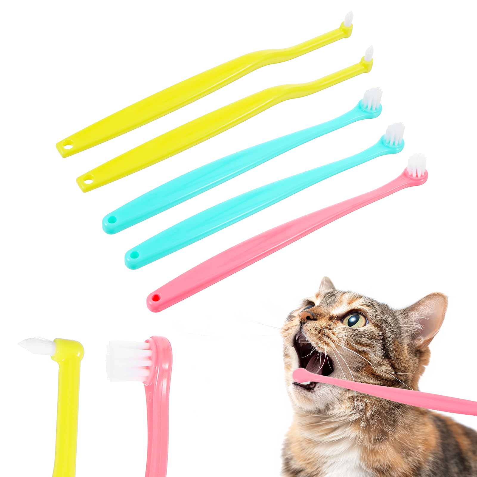 小型犬&amp;猫歯ブラシ マイクロヘッド 5個 歯磨きキット マイクロラウンド&amp;ポインテッドヘッド付..