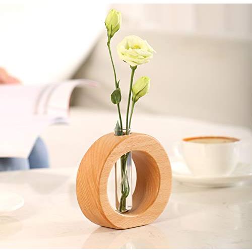 一輪挿し花瓶 試験管1本付きガラス製 卓上花瓶 ミニ花器 木製花器 水栽培 試験管 透明 水耕栽培花瓶 北欧 生け花 家の装飾 工芸 玄関廊下装飾花瓶