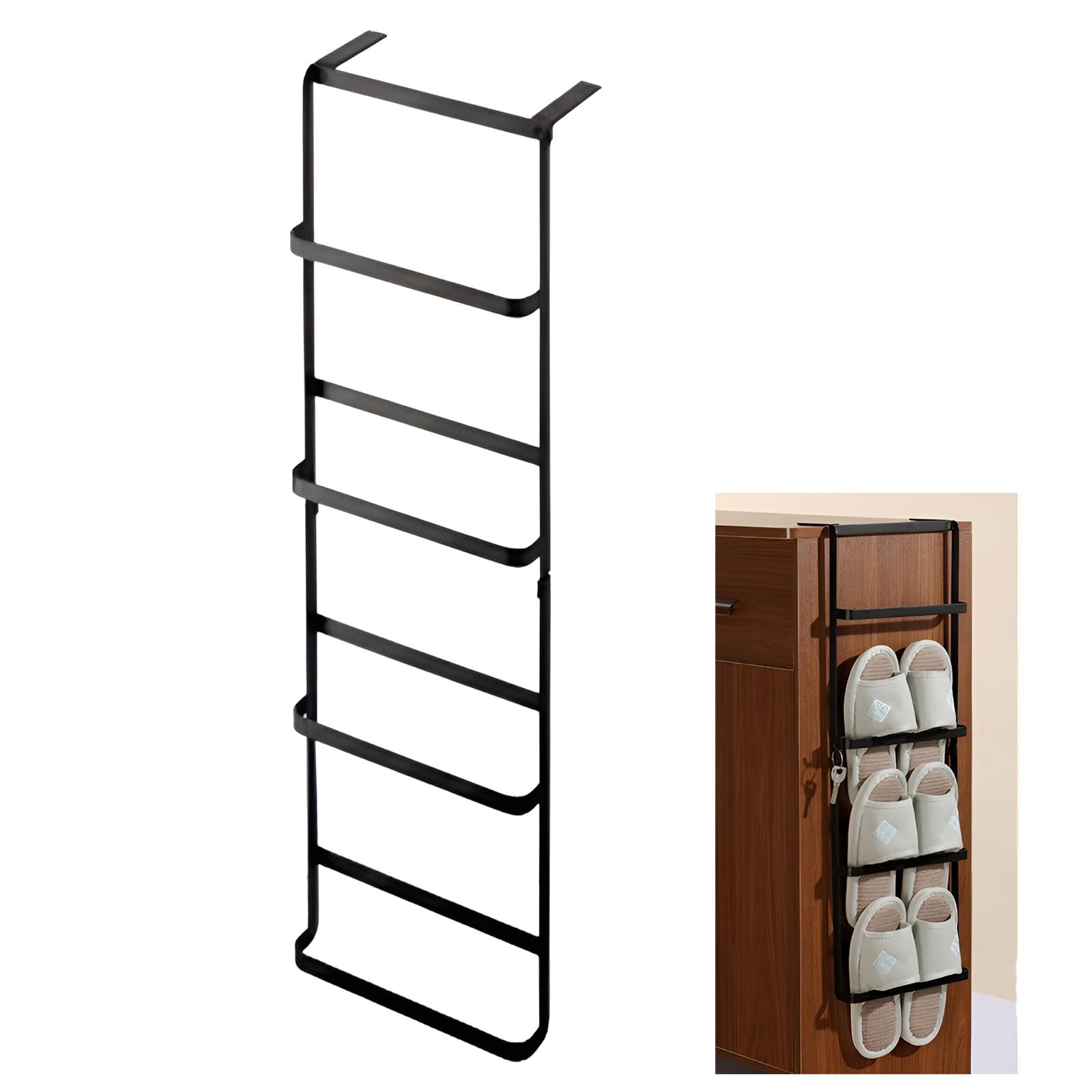 スリッパラック 壁掛け式 4段 シューズラック 玄関収納 室内収納 壁面収納 扉収納 引っ掛け式 3way スリッパ 収納 フック付き 穴開け不要 サイド吊り下げ式 シューズキャビネット スリッパ立て スリッパホルダー サンダル収納 タワー スリム 安定性 取り付け簡単 省スペース