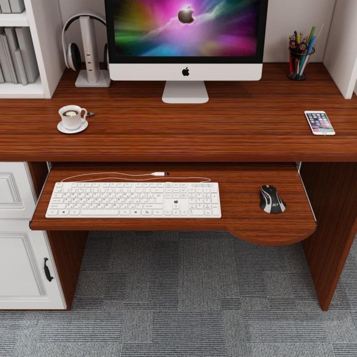 新しいスライド式キーボードトレイ 取り外し可能 木製デスクエクステンダー 54/60/70x27cm エルゴノミ..