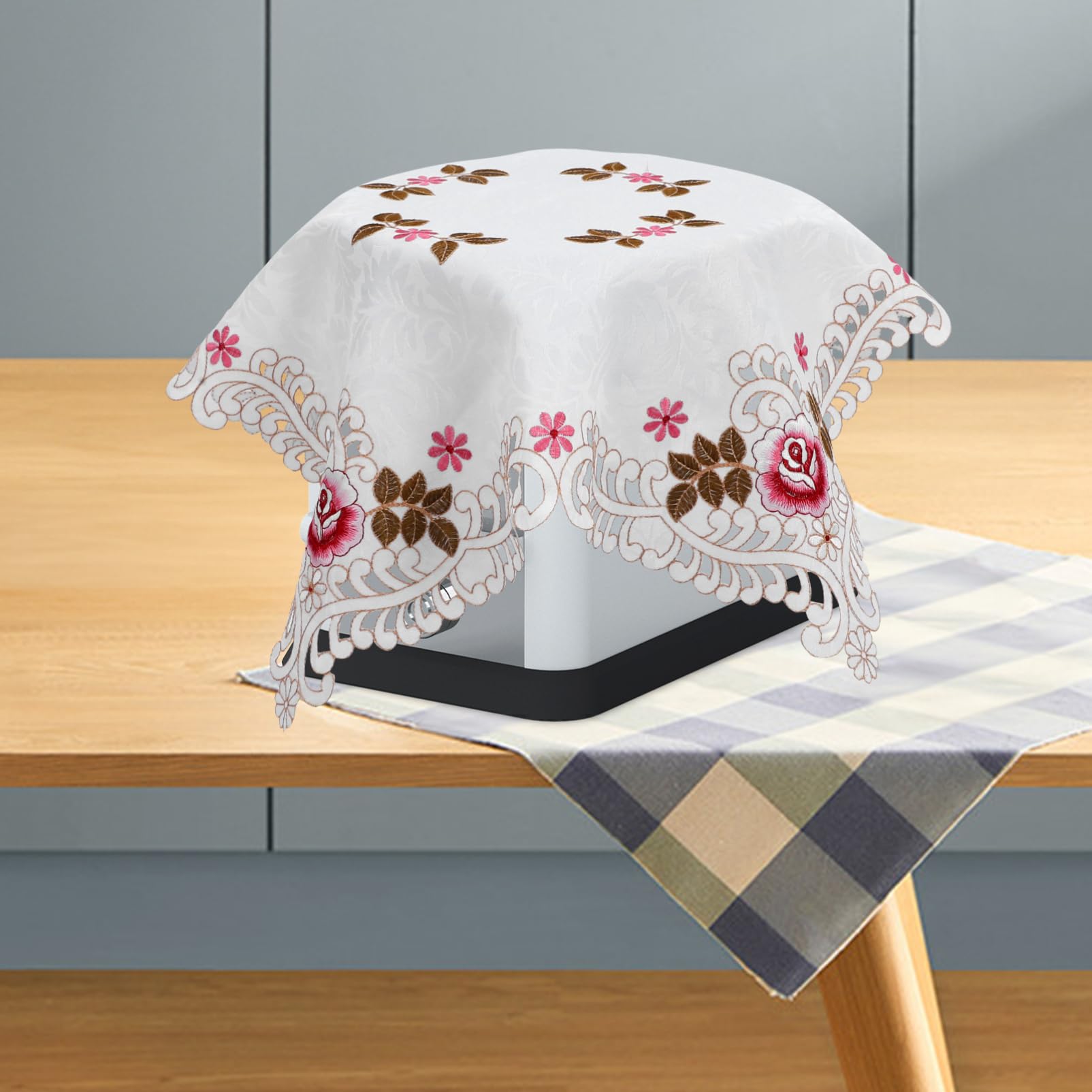 楽天ZAX電子レンジカバー オーブンカバー トースターカバー ほこりよけ 亜麻布 花柄 レース フリル おしゃれ 56x56cm 家電ダストカバー レトロ 汚れ防止 防塵 防油 冷蔵庫カバー 食卓 キッチン雑貨 インテリア 赤