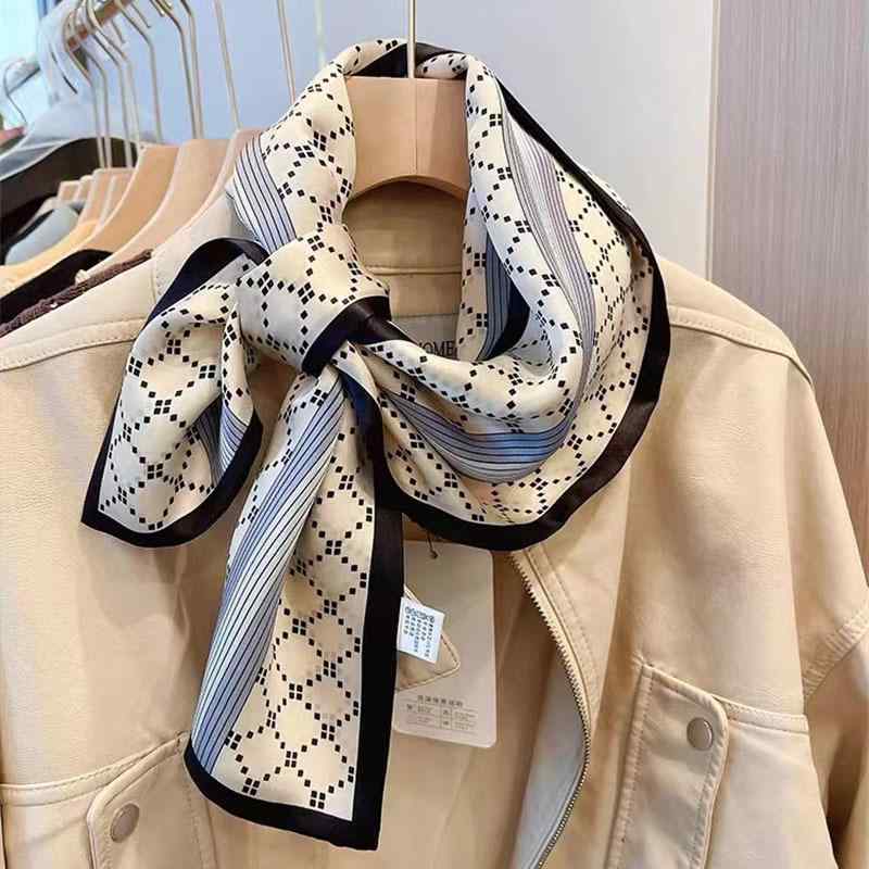 スカーフ レディース 細長ロング シルク リボンタイ エレガント 両面 サテン 光沢 高級感 なめらか 多機能 多用途 オフィス ビジネス 通勤 普段使い ヘアアクセサリー バッグチャーム グリーン系 ダークグリーン