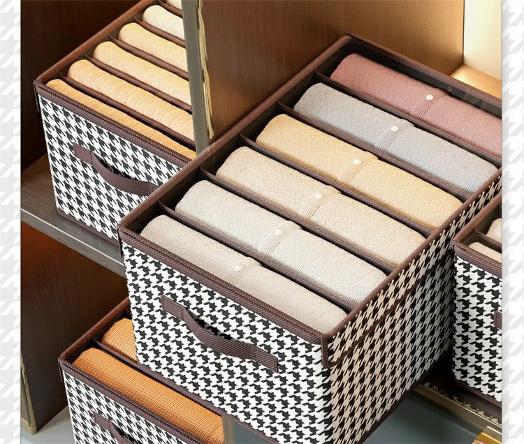 ズボン 収納ケース 仕切り 7ポケット 収納ボックス 布 折りたたみ ふた付き コンパク収納 ジーンズ 衣..