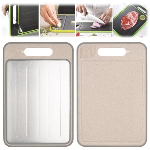 解凍プレート 急速解凍 2イン1 まな板 解凍トレイ アルミ合金 磨刀器付き 多機能 両面研磨まな板 4-in-..