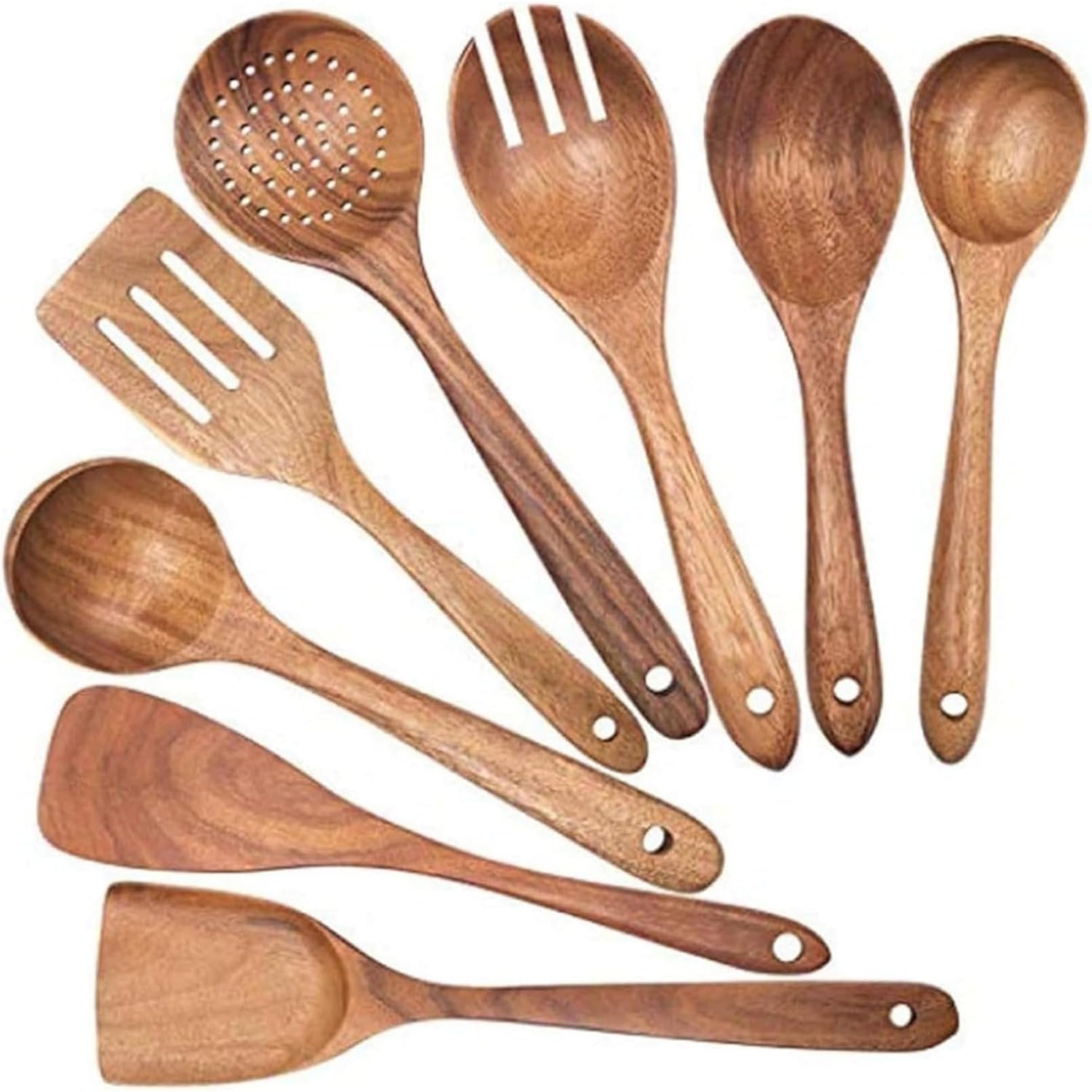 天然アカシア材 キッチン調理器具セット 木製スプーン&amp;ヘラ 無塗装・非毒性 ノンスティックパン対..