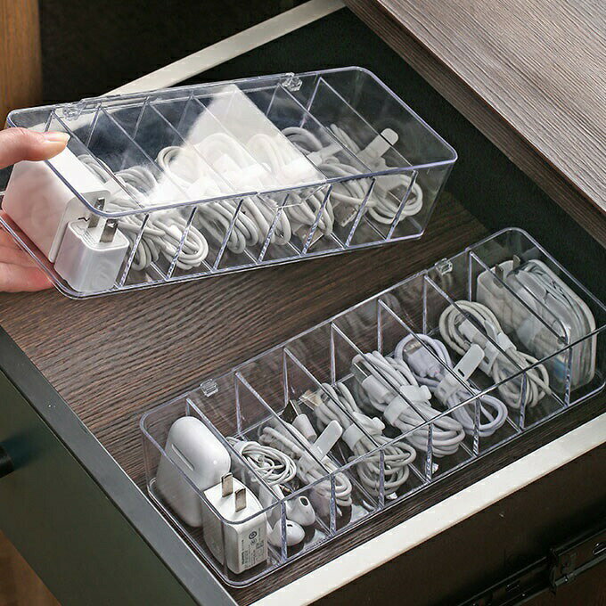 小物 コード 収納 ケース アクセサリー ボックス 整理 透明 文房具 USB type-c 充電器 ip i コード ボックス コスメ収納 スタンド 小物入れ クリアー(4)