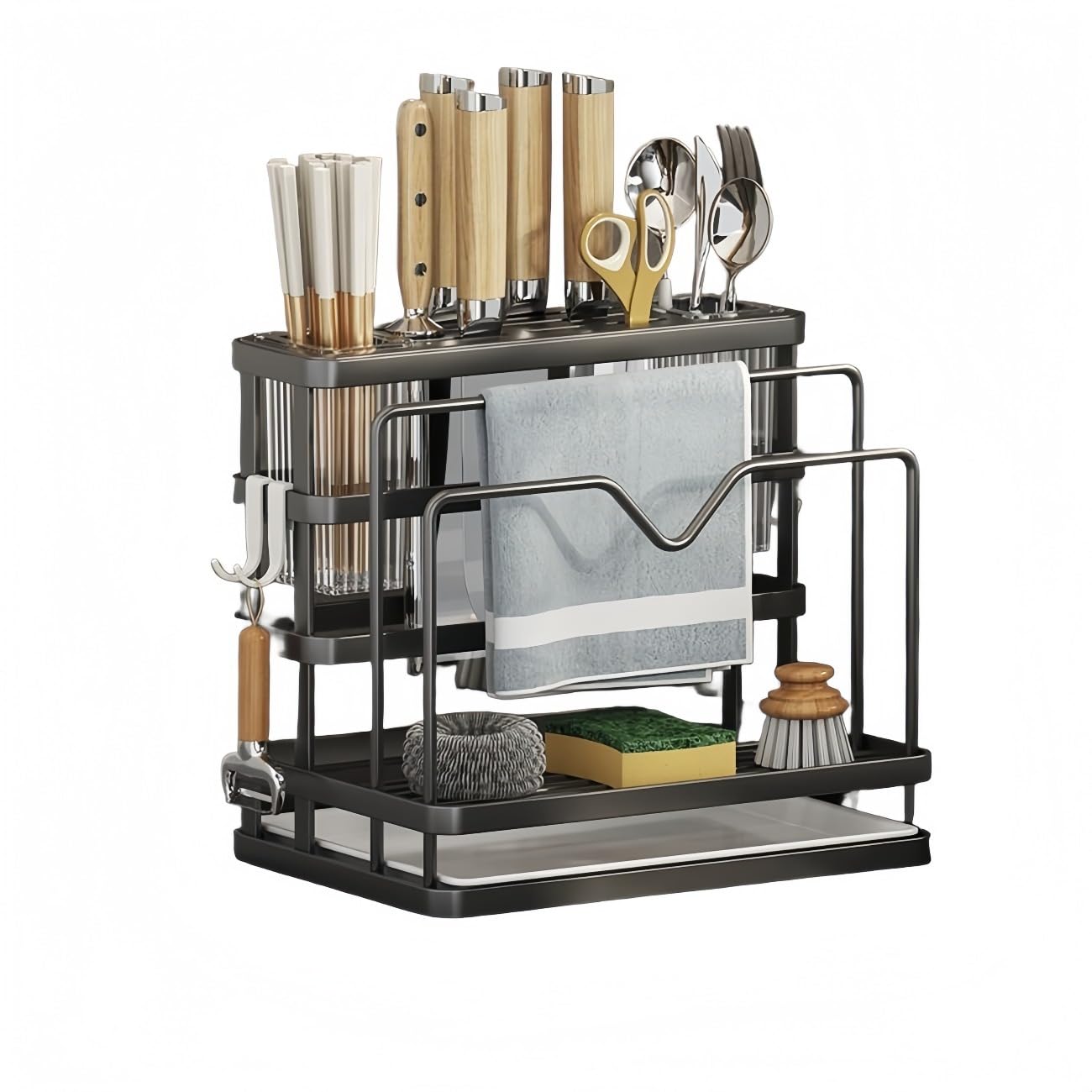 包丁立て まな板スタンド 台所省スペース 多機能キッチンラック 炭素鋼 防錆・通気性設計 はさみ/箸/ス..