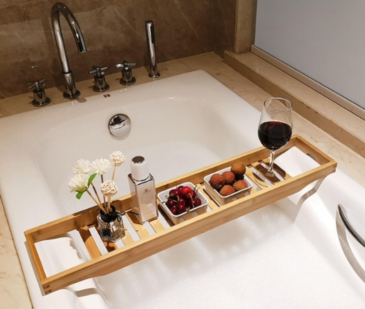 バスタブトレー バステーブル 大サイズ バスブックスタンド バスタブラック 竹製 お風呂用品 ラック スマホ 本 化粧水 小物置き 収納 (ナチュラル)