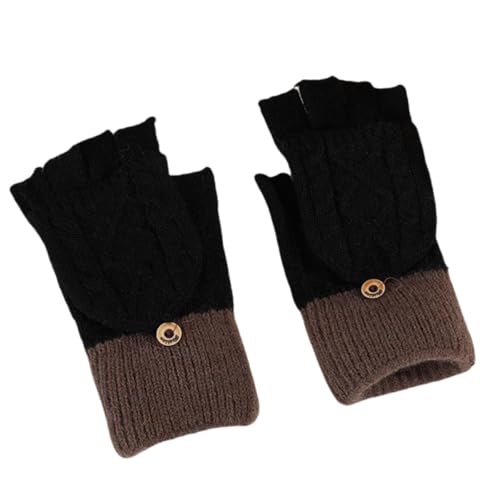 レディース ニット 手袋 シンプルな5本指の暖かいボタンハーフカバー手袋 冬スポーツ サイクリング 暖..