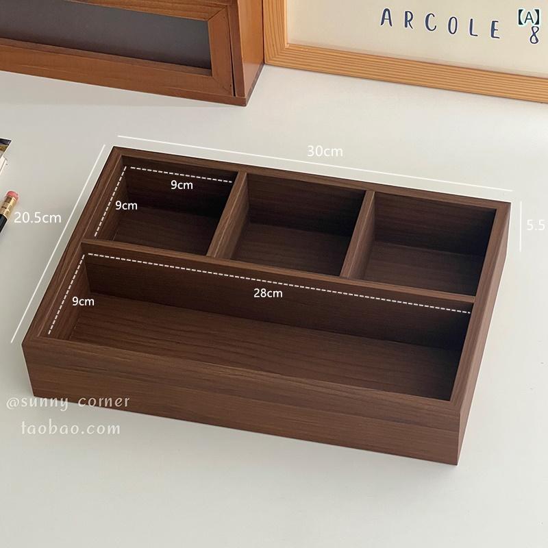 デスク 収納 ボックス レトロ 木製 デスク トップ コンパートメント 収納 ボックス 文房具 雑貨 化粧 品 長方形