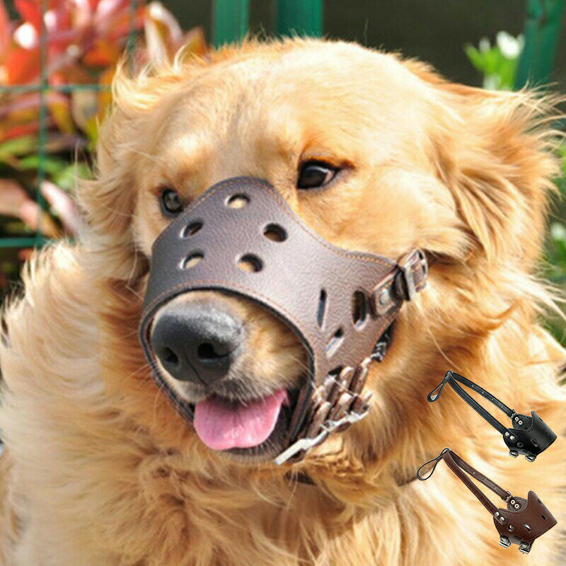 口輪 犬 ペット用マスク 口が長い犬種 レザー 革製 噛みつき防止 拾い食い 吠え防止グッズ 軽量 通気 ..