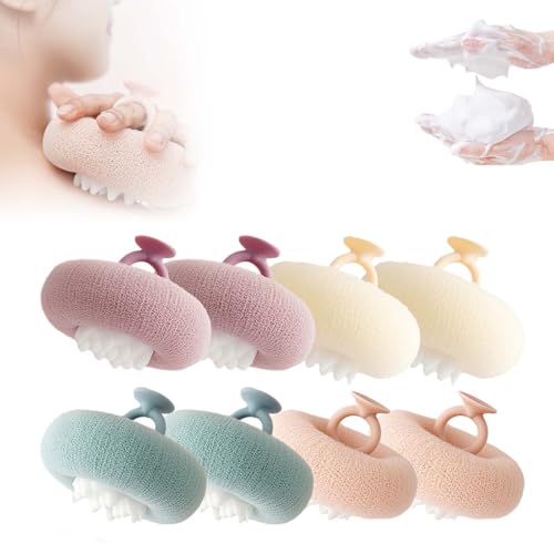 スーパーソフトヒマワリ吸盤バスボール、2イン1ヒマワリ入浴ボール、指リング付き、角質除去バススポン..