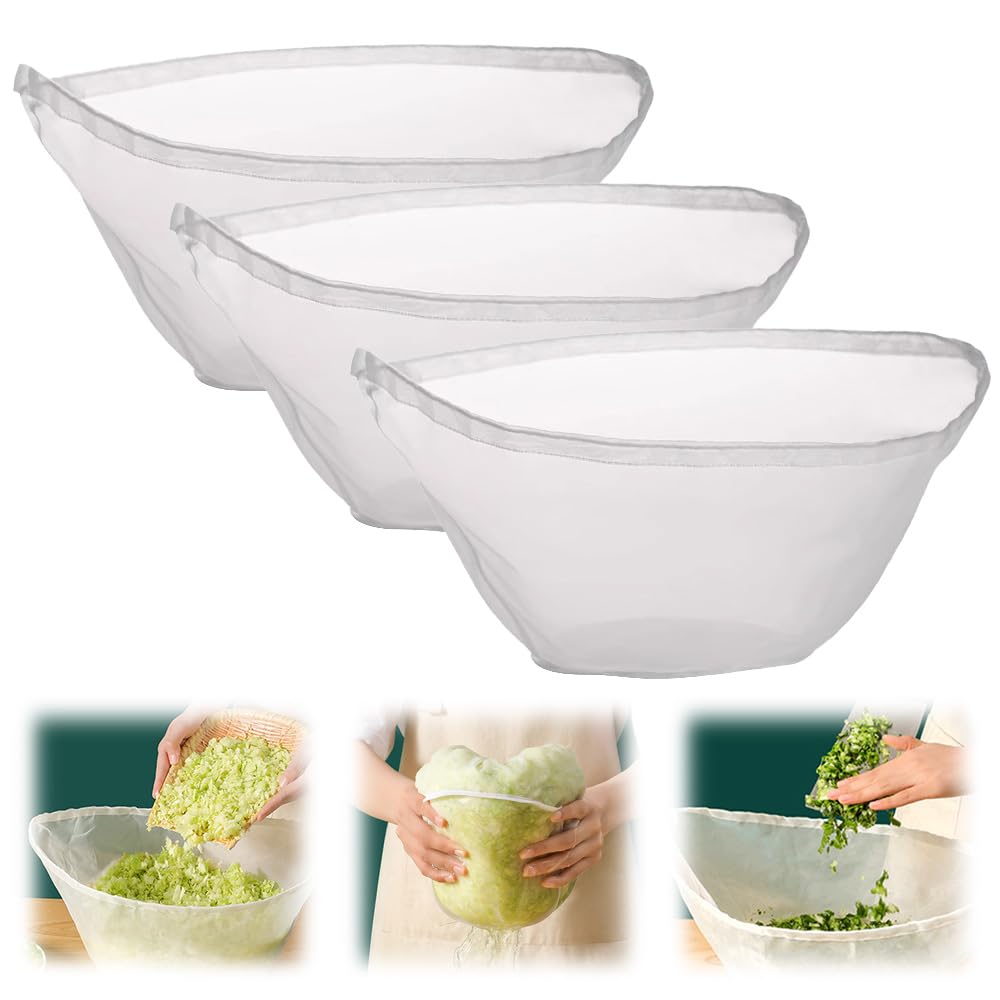 オーガニックコットン再利用可能チーズクロスバッグ、ボウル型ナイロンナッツミルクバッグ、ファインメ..