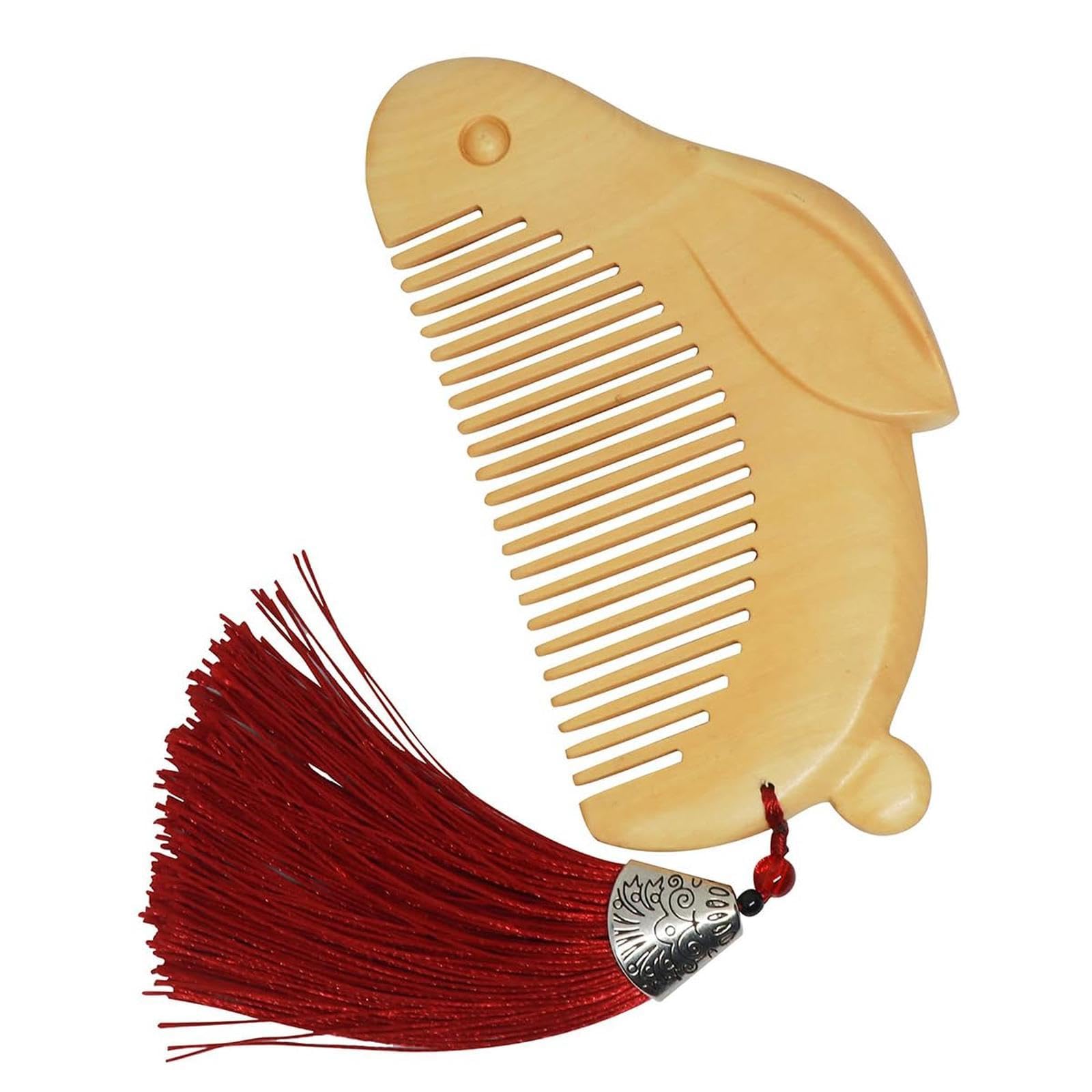 つげ櫛 うさぎ 開運 収納ケース付き 天然 本つげ 椿油 仕上げ 静電気防止 チャーム 荒目 静電気防止 ウ..