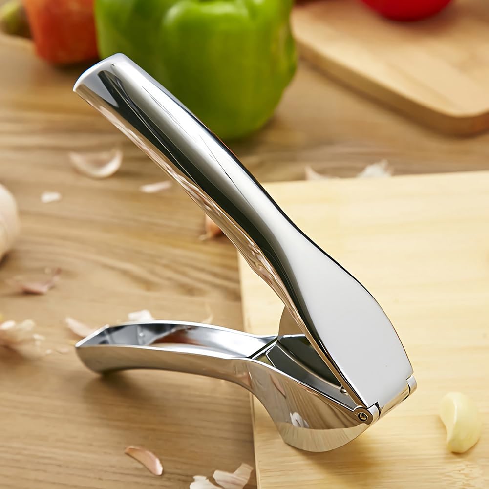 ガーリックプレスクラッシャーとミンサー 頑丈な構造 - プロフェッショナルな食品グレード 防錆 握りやすい お手入れ簡単