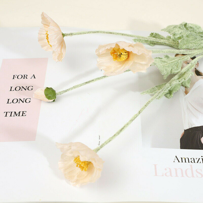 造花 ヒナゲシ 8色 リアル フェイクフラワー インテリア 4輪1本 花束 ブーケ 一輪挿し 豪華 アレンジ 本物そっくり 大量 シルクフラワー ピンク イエロー ダークレッド ホワイト モダン インテリア 玄関 室内