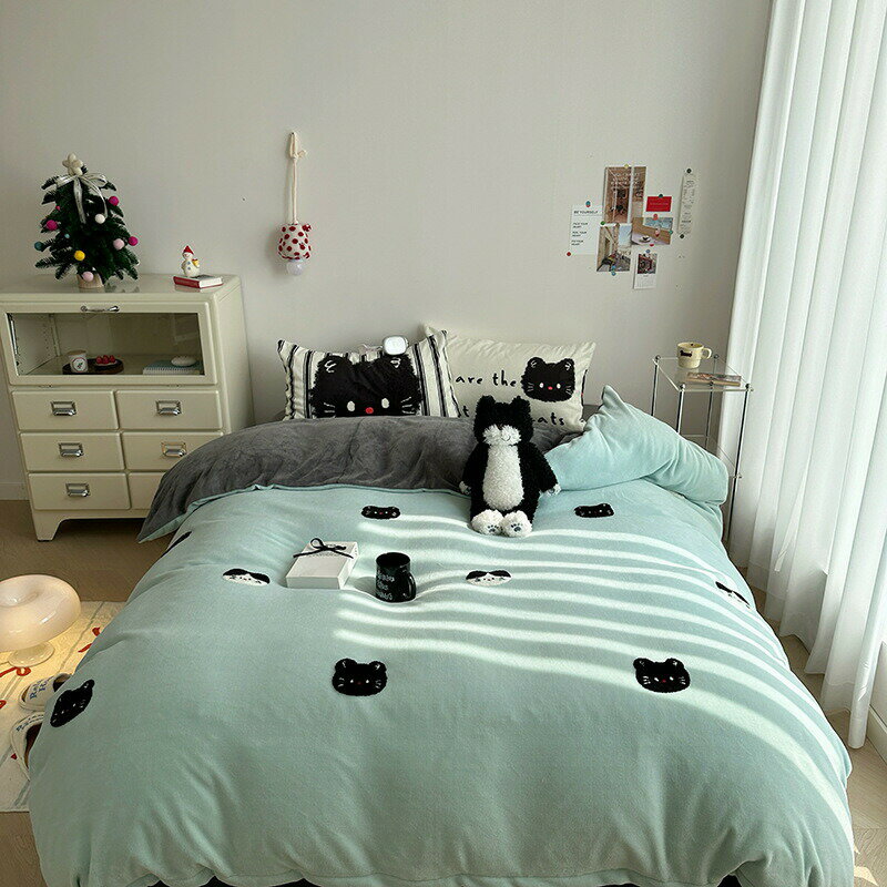 布団カバー 掛け布団カバー 4点set フラットシーツ ボックスシーツ 枕カバー 刺繍柄 あったか 極暖 厚..