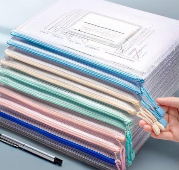 ジッパー式ファイル袋 事務用品 A4 10枚 PVC製 ジッパー式メッシュケース 書類 領収書 資料 カード ク..