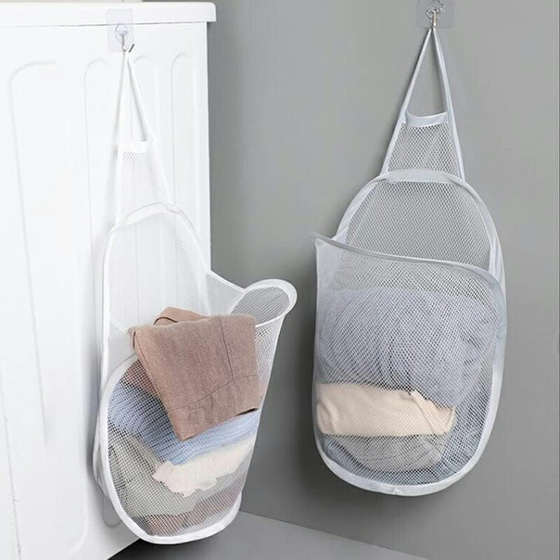 【3枚】 ランドリーバスケット 洗濯かご メッシュ ランドリー収納 汚れた衣類収納袋 大容量 雑貨収納 おもちゃ収納ボックス カゴ 壁掛け 浴室 子供おもちゃん収納 フック付き