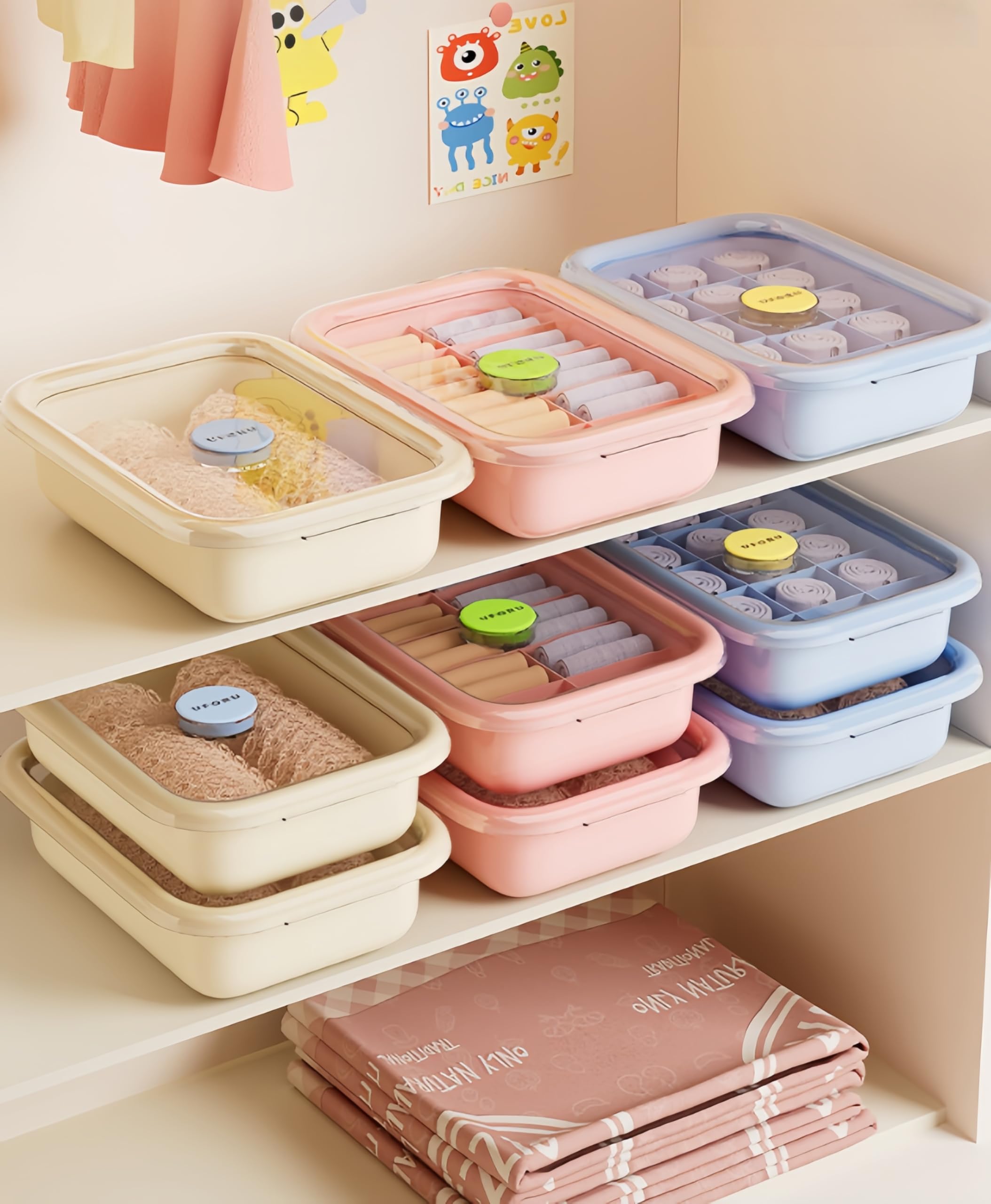 肌着収納ボックス 柔軟素材 分区収納 防ずれ 防塵 大容量 下着収納ボックス 引き出し収納 クローゼット..