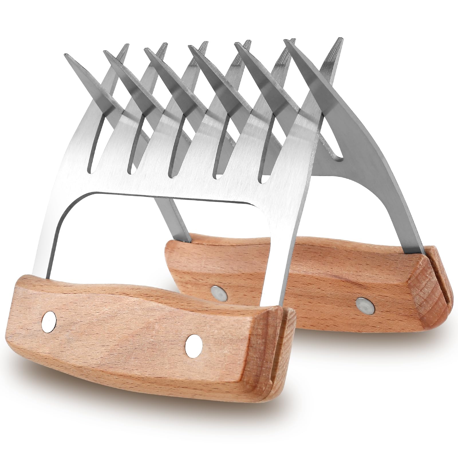 2PCS肉シュレッダーウッドハンドルステンレススチールバーベキュー肉爪効率的なプルポークシュレッダー..