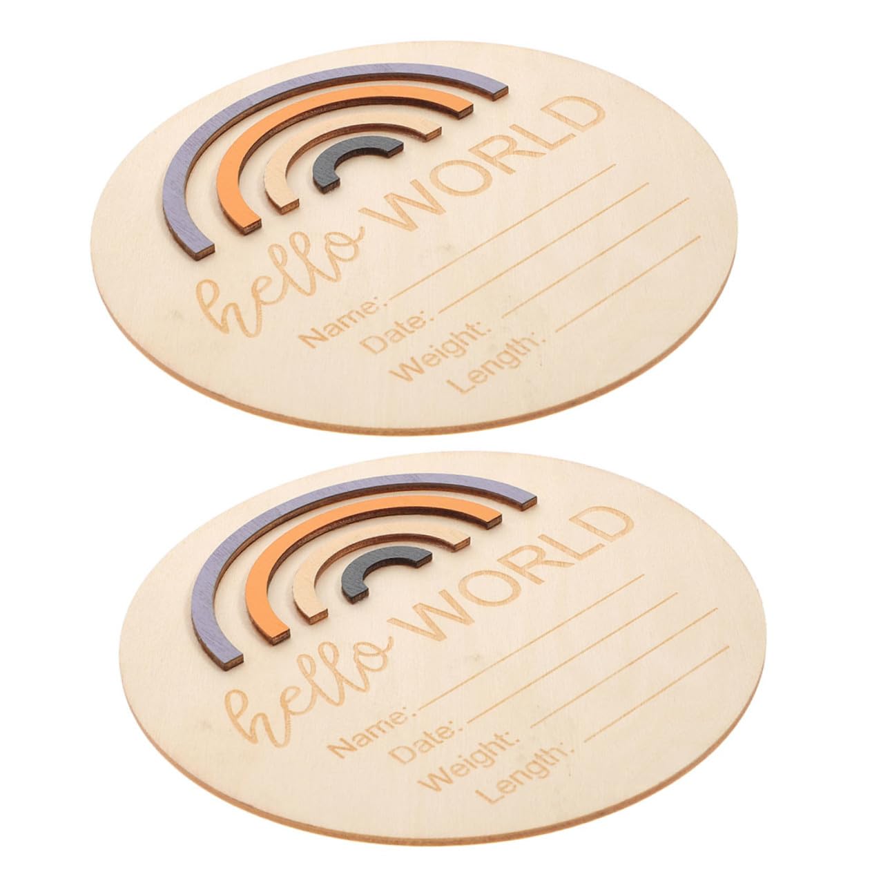 2個 木製ベビー誕生お知らせサイン 丸型 新生児名前記録用 素材使用 写真撮影小道具 ベビーシャワー記念用 ランダム ランダムカラー(3)